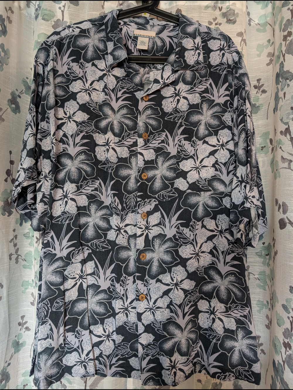 Breakwater XL Black & White Floral Rayon Shirt